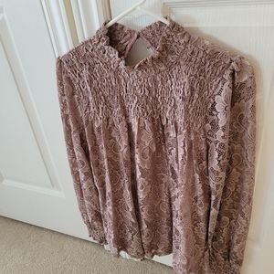 Cable and Gauge lace type high neck top dusky pink
